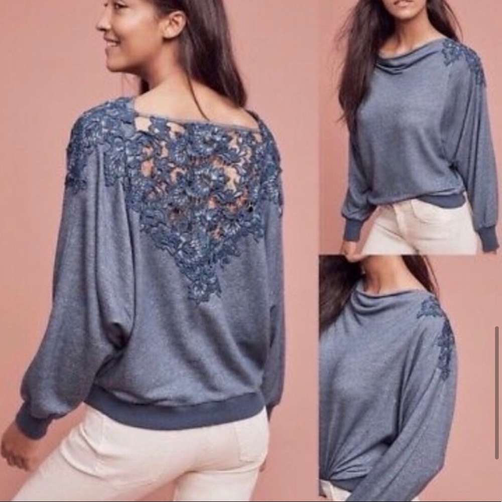 Meadow Rue Boatneck Lace Sweatshirt Anthropologie